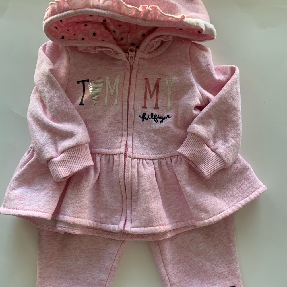 Pink Tommy Hilfiger sweatsuit with peplum hoodie